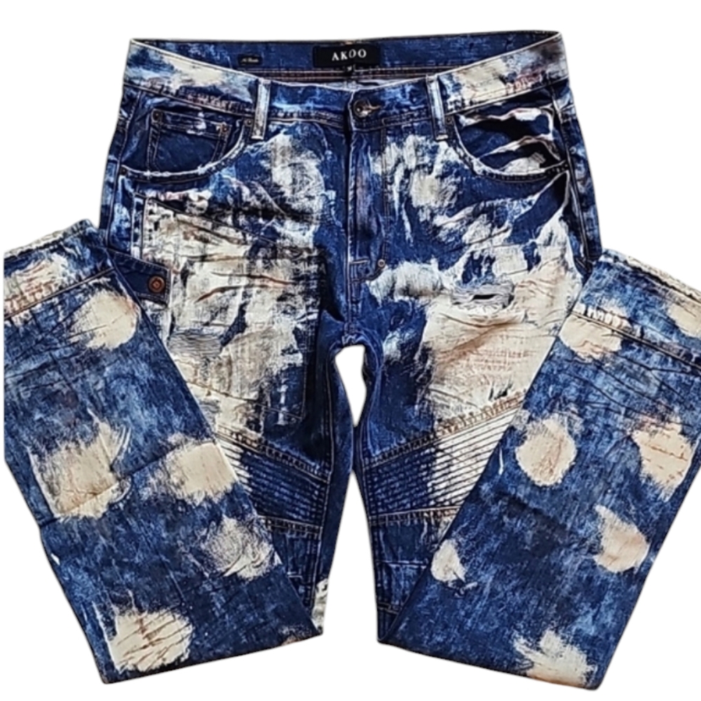 Akoo Distressed Straight-Leg Jeans. Men's Size: Waist 36x34 Inseam.